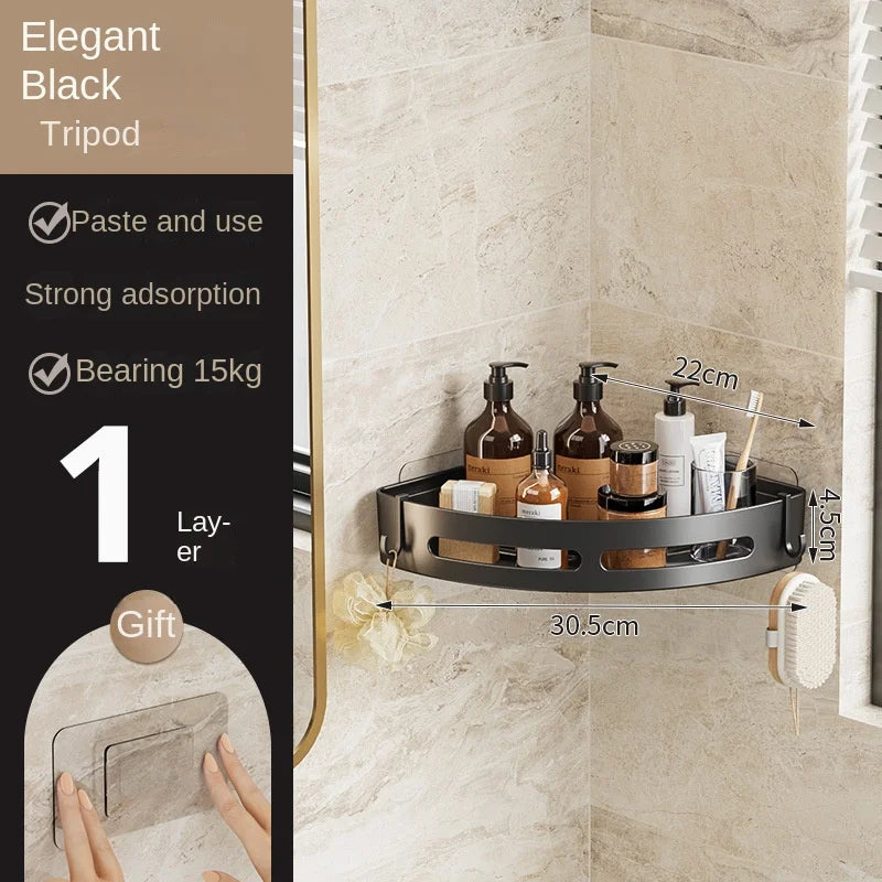 Adhesive Bathroom Shower Caddy – No-Drill Corner Storage Shelf for Shampoo, Soap & Towels