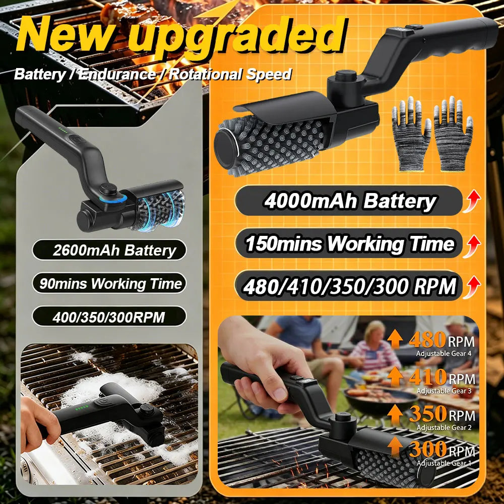 Electric BBQ Grill Brush with 180° Adjustable Head & 3-Speed Settings