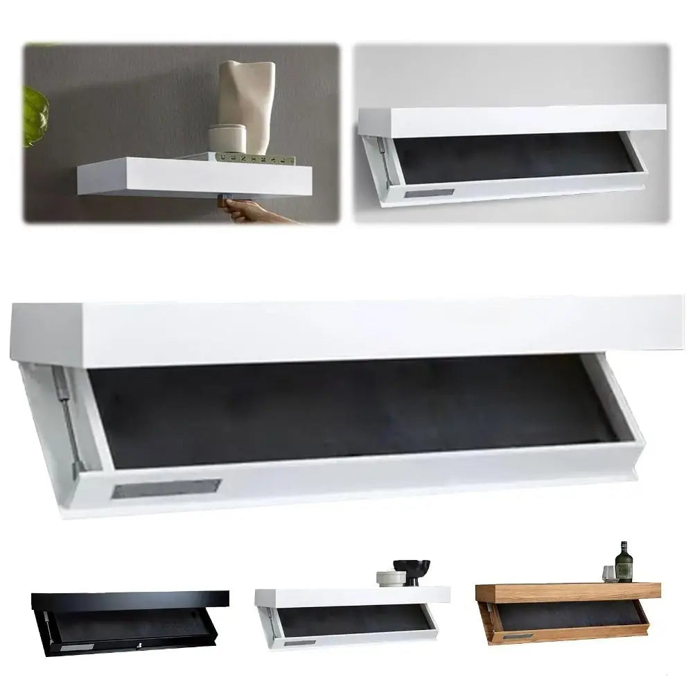 Solid Wood Magic Flap Shelf – Wall-Mounted Hidden Storage & Decorative Floating Shelf