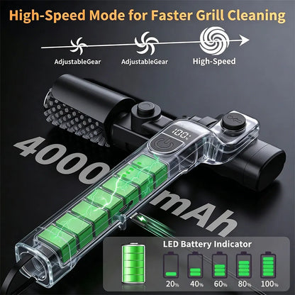 Electric BBQ Grill Brush with 180° Adjustable Head & 3-Speed Settings