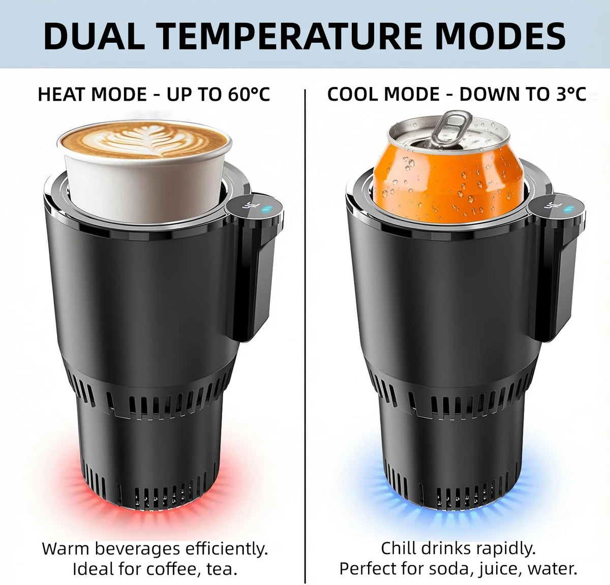 Portable Car Cup Cooler & Warmer – 12V Smart Temperature Control Drink Holder