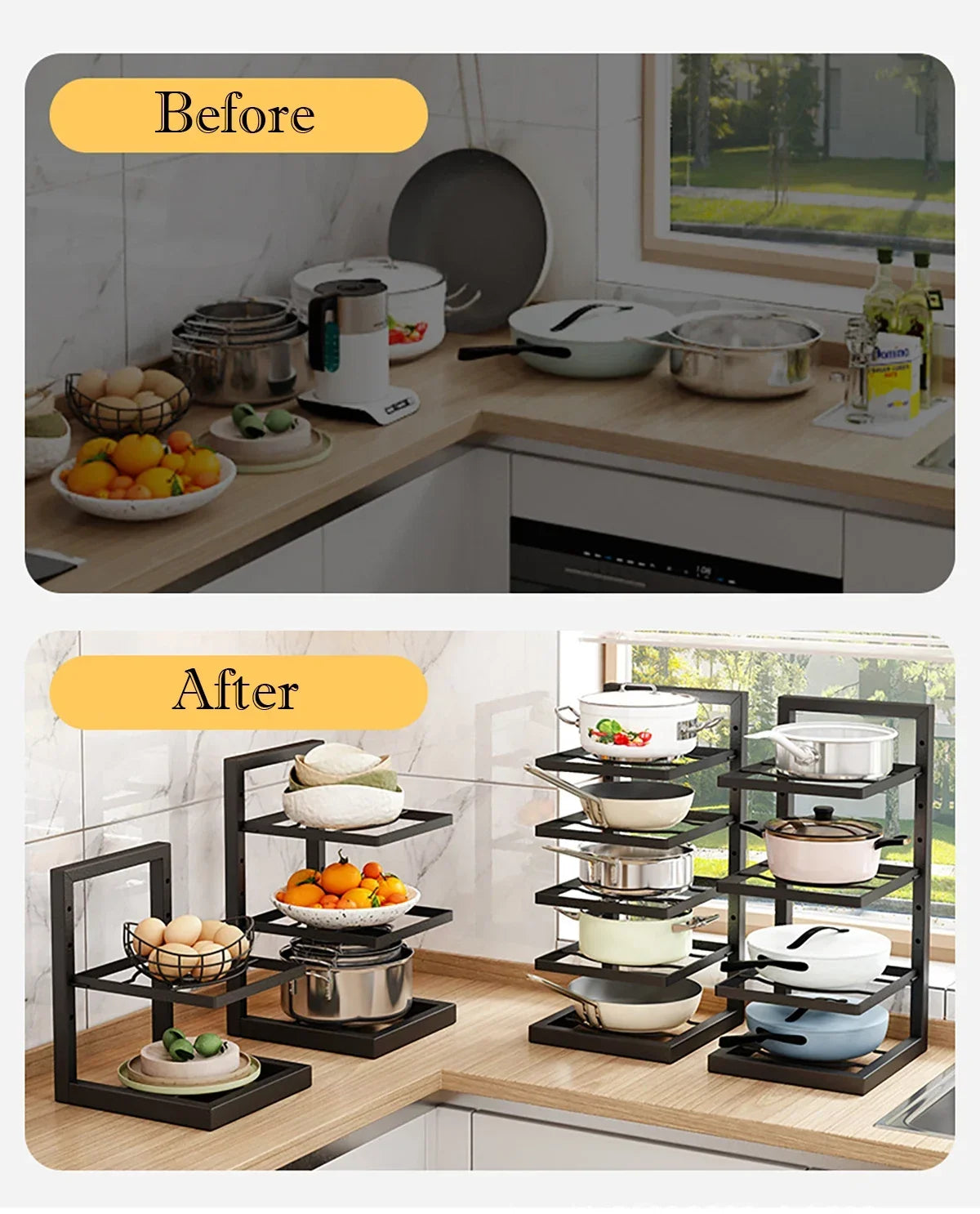 Adjustable Stainless Steel Pot Rack Organizer