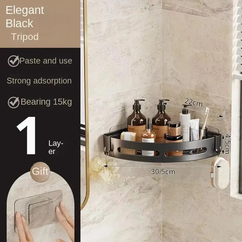 Adhesive Bathroom Shower Caddy – No-Drill Corner Storage Shelf for Shampoo, Soap & Towels