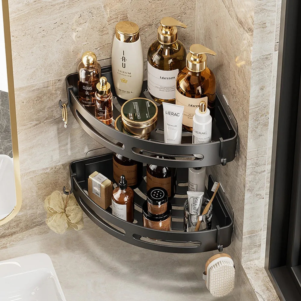 Adhesive Bathroom Shower Caddy – No-Drill Corner Storage Shelf for Shampoo, Soap & Towels