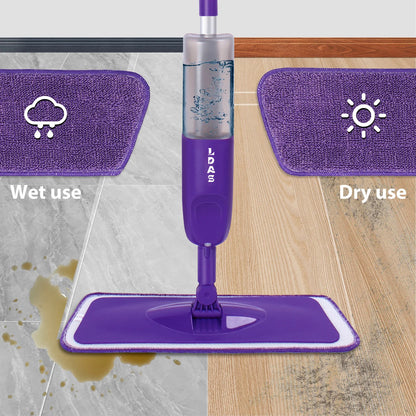 500ml Spray Mop with 3 Microfiber Pads – Wet &amp; Dry Floor Cleaner