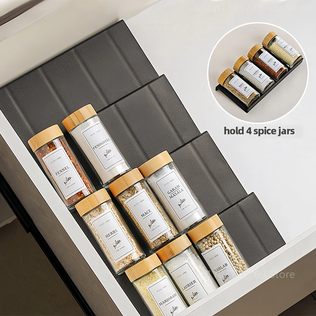 4-Tier Adjustable Drawer Spice Rack Organizer – 4-Piece Set