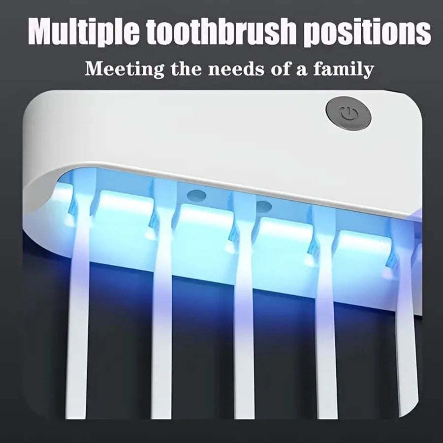 Smart Toothbrush Sterilizer & Wall-Mounted Organizer – 5-Slot Holder with Toothpaste Dispenser
