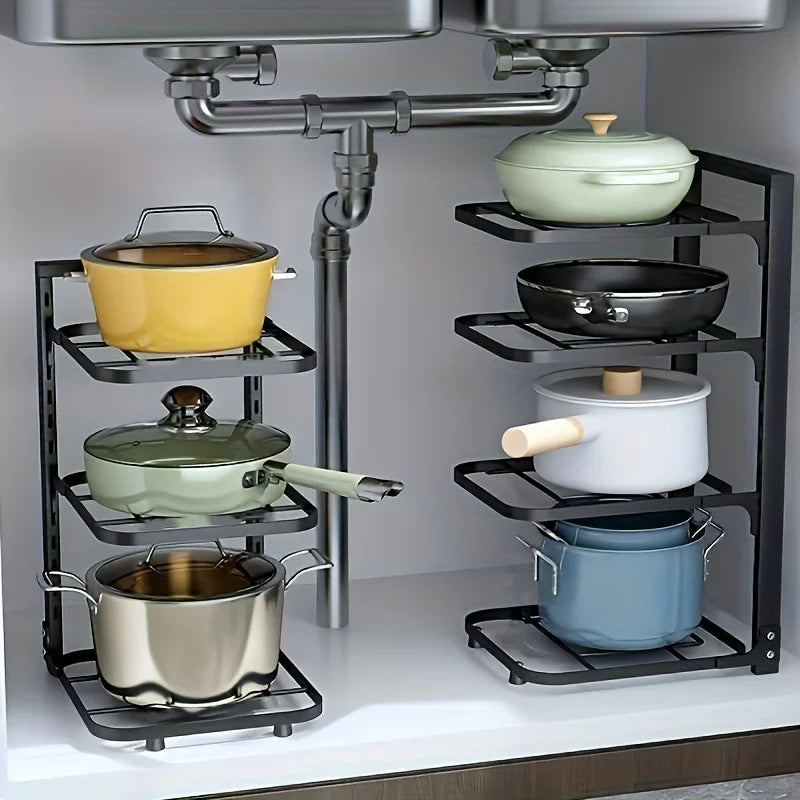 Adjustable Stainless Steel Pot Rack Organizer