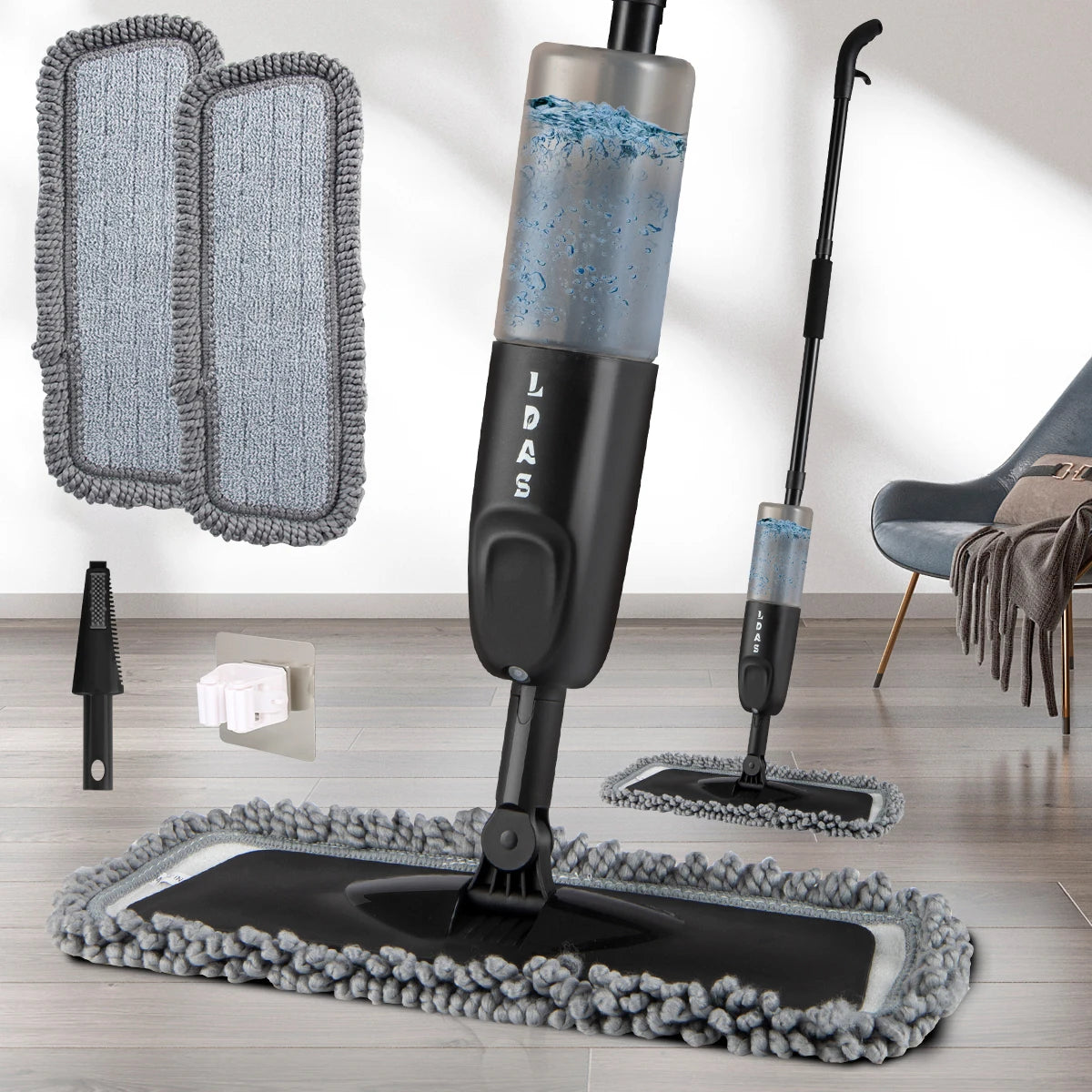 500ml Spray Mop with 3 Microfiber Pads – Wet &amp; Dry Floor Cleaner