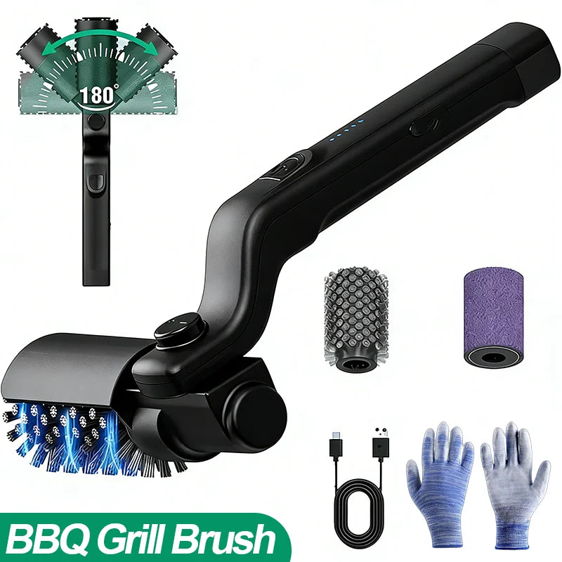 Electric BBQ Grill Brush with 180° Adjustable Head & 3-Speed Settings