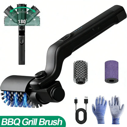 Electric BBQ Grill Brush with 180° Adjustable Head & 3-Speed Settings