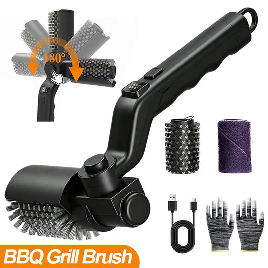 Electric BBQ Grill Brush with 180° Adjustable Head & 3-Speed Settings
